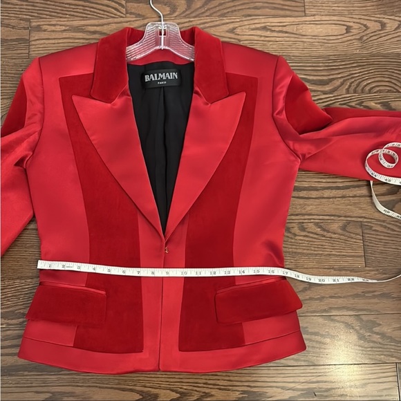 Balmain FW2015 rich red Satin and velvet blazer - Picture 8 of 11